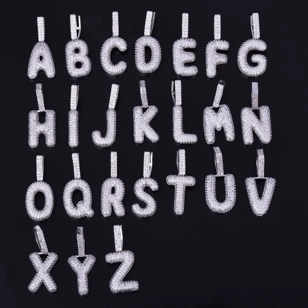 A-Z маленькие Пузырьковые буквы ожерелья и кулон пользовательское имя Шарм для мужчин/женщин Золотой Серебряный кубический цирконий хип хоп ювелирные изделия кубинская цепь