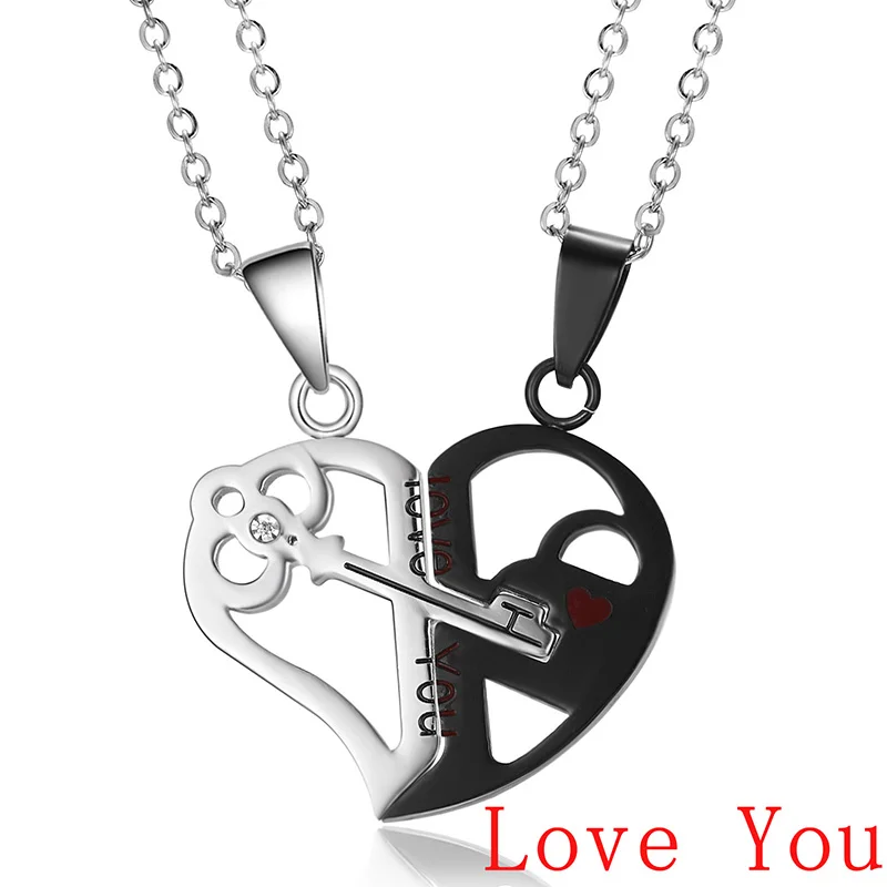love you Пара Ожерелье разбитое сердце 2 шт Ключ медальон папа мама ЛЮБЛЮ ТЕБЯ ожерелье с кулоном, с двойным цветом Друзья Семья ювелирный подарок для возлюбленных - Окраска металла: love you