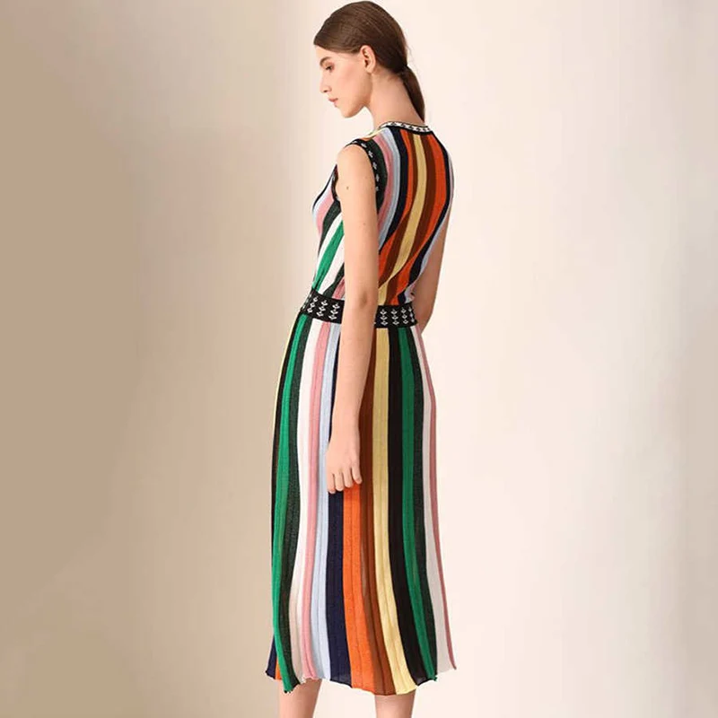 2019 летнее женское Полосатое платье-свитер длиной выше колена в богемном стиле
