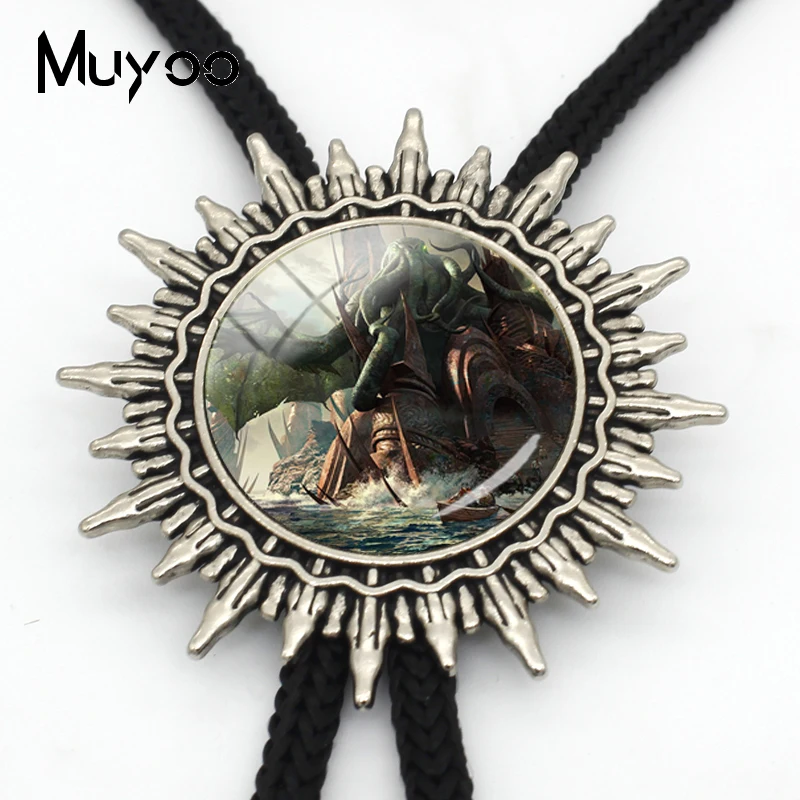 3 BOLO-0093 новые модные загадочные и ужасные Cthulhu скользящие Галстуки металлические галстуки мужские ручной Изготовленный вручную стеклянный кабошон Галстук боло серебро - Окраска металла: 3