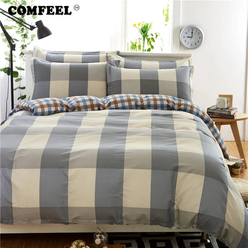 Hot Sell 4pcs of Simple Plaid 100% Cotton King Size Bedding Sets Duvet Cover Pillowcases Sheets Queen Comforter Set Plus #MC15 | Дом и сад