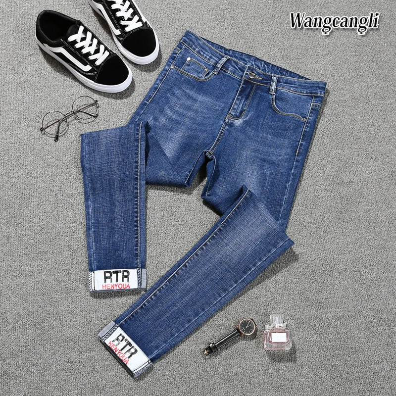 Женские брюки больших размеров новинка весны 2018 женские джинсы с высокой талией