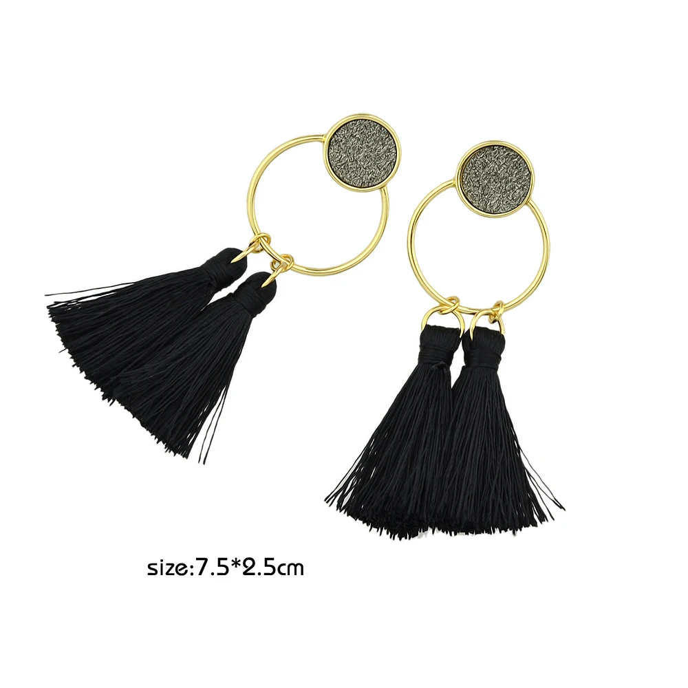 Boho себе Серьги Этнические украшения золото Цвет черный с кисточкой круг Форма