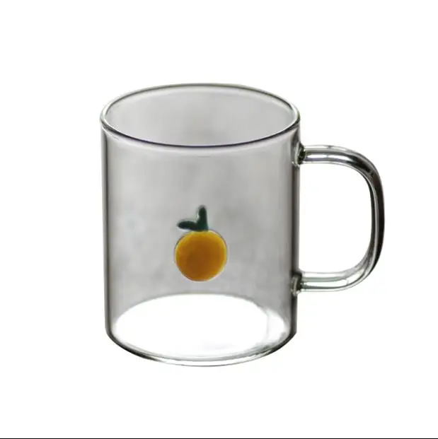 

Glass hand-painted lemon cup and cherry cup Heat-resistant glass milk flower tea cup with fruit juice Mug glass cup