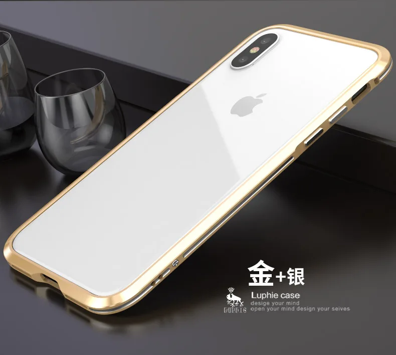 gold silver Luphie алюминиевый бампер крышка корпуса ля iPhone X Роскошный металлический каркас чехол для iPhone X крышка Защитный экран для iPhone 10 тонкий - Цвет: gold silver