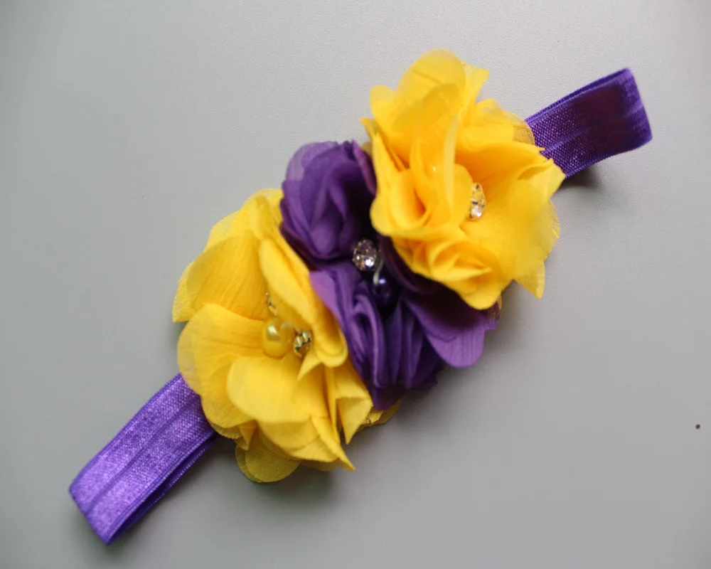 Free Shipping 3 Chiffon Pearl Flowers Headbands Girls Hair Accessory newborn girl Bands 10Pcs/lot | Детская одежда и обувь