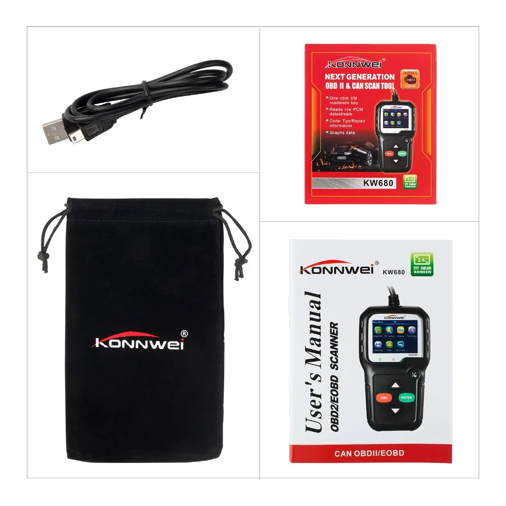 KONNWEI KW680 по каналам OBDII/EOBD (система бортовой диагностики мульти-Язык он-лайн