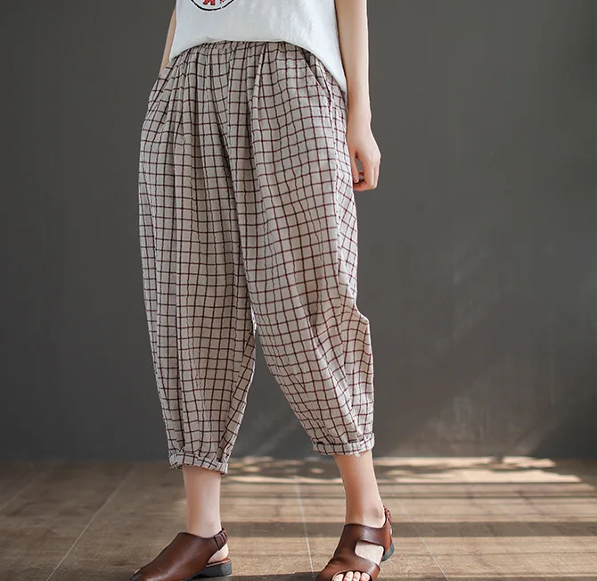 Летние брюки женские Ретро Свободные повседневные новые эластичные талии