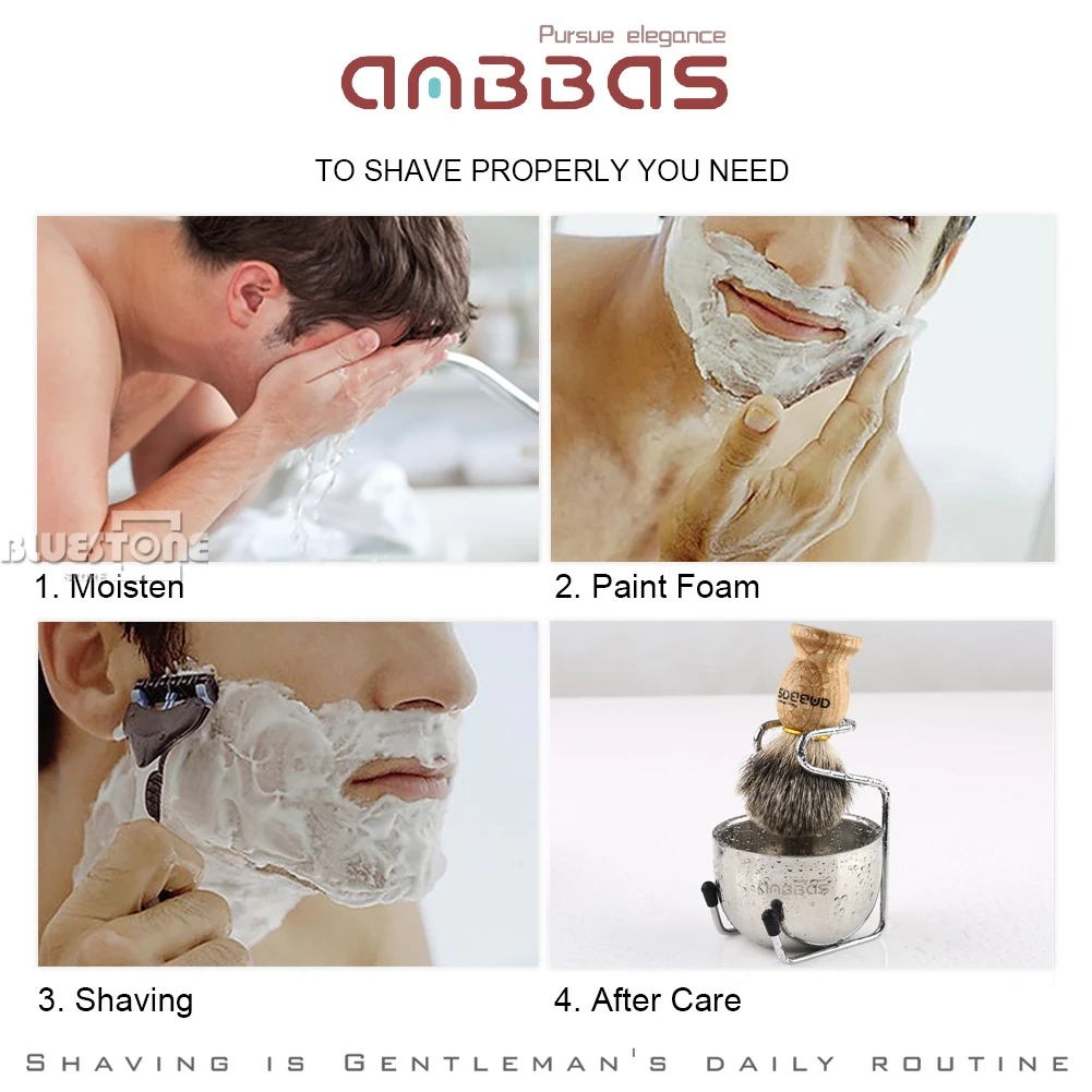 Anbbas щетка для бритья из барсука+ подставка для щетки и чаши из нержавеющей стали