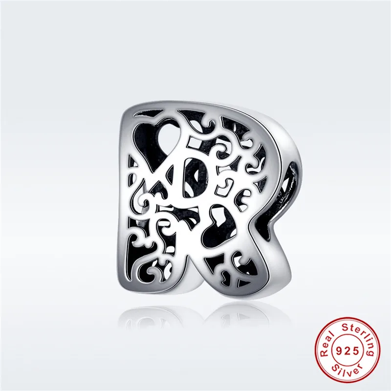 Подходит для браслетов Pandora,, 925 пробы, серебро, 26 букв, английские буквы, бусины S295, сердце, 26 букв, подвески, сделай сам - Цвет: R-1