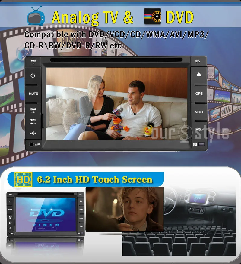 Универсальный 6 2 &quotHD gps навигатор Автомобильный DVD CD Видео плей двойной Din в тире