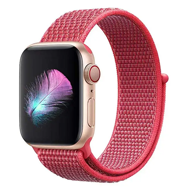 hot pink Нейлон тканые запасные браслет ремешок для наручных часов Apple Watch, версии 44/42/40/38 мм дышащий спортивный бесшовный ремешок для наручных часов iWatch серии 4/3/2/1 - Цвет ремешка: hot pink