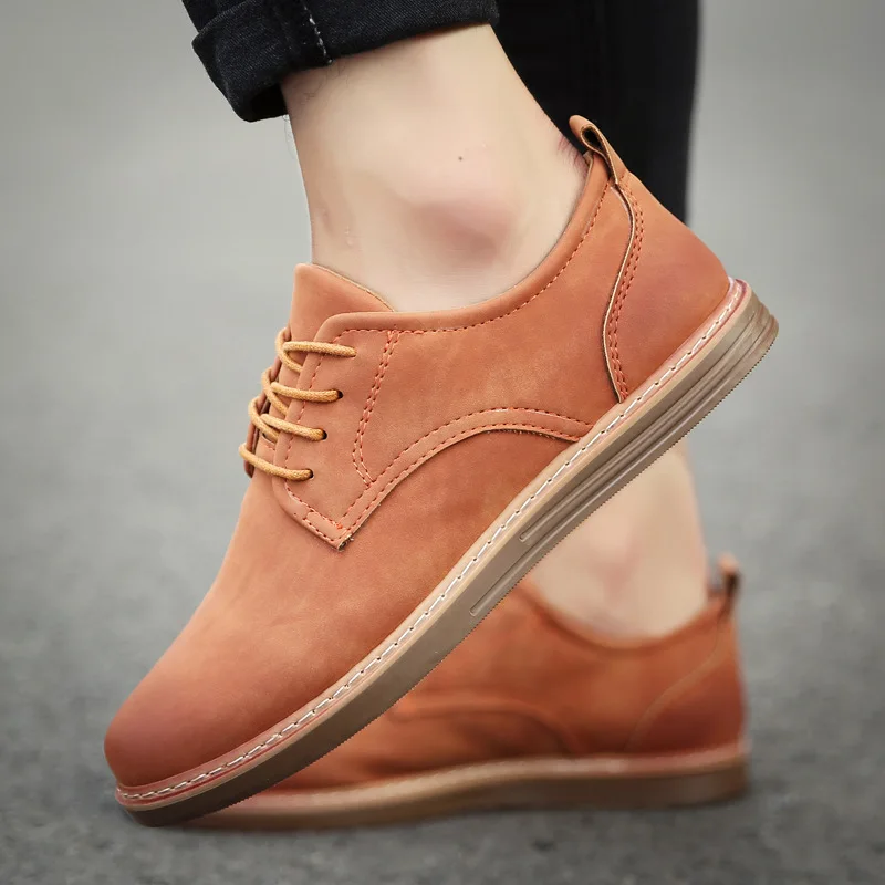 Men Shoes Comfortable Loafers Fashion Casual Lace-up Quality PU Leather Snekers 2019 Spring Men's Flat | Обувь