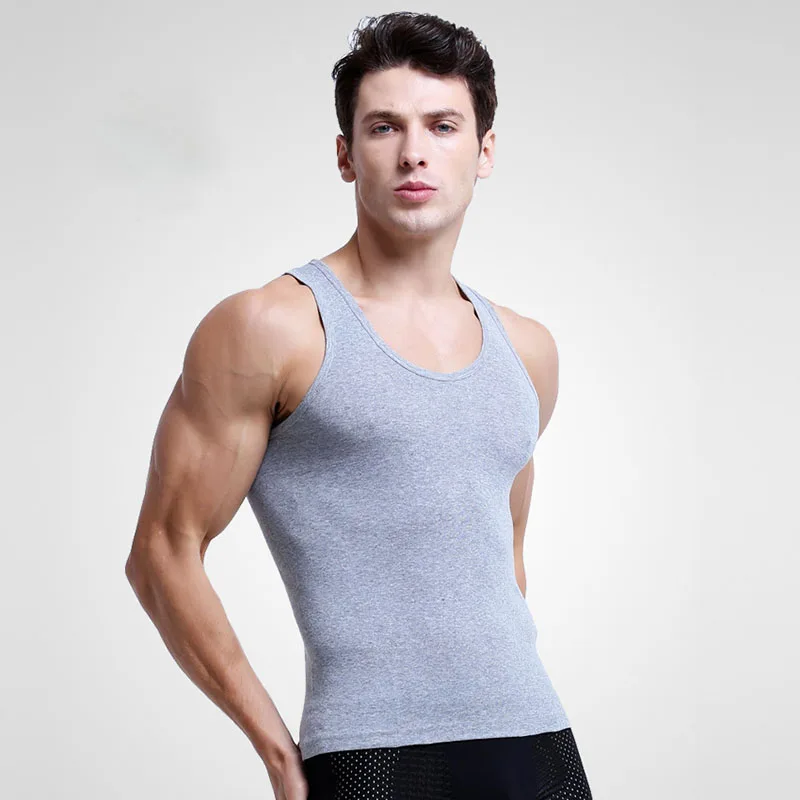 Однотонные хлопковые мужские майки летние облегающие для бодибилдинга