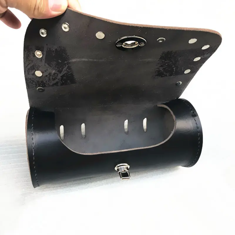 

Universal Motorcycle Really leather Tool Bag Black Luggag Round Barrel Storage Pouch For Honda Kawasaki Yamaha Suzuki