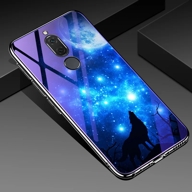 Синий светильник чехол для телефона для huawei mate 10 Lite P20 полный защитный цветок кремния и закаленное стекло крышка для huawei Nova 2i 3i 3 - Цвет: Wolf