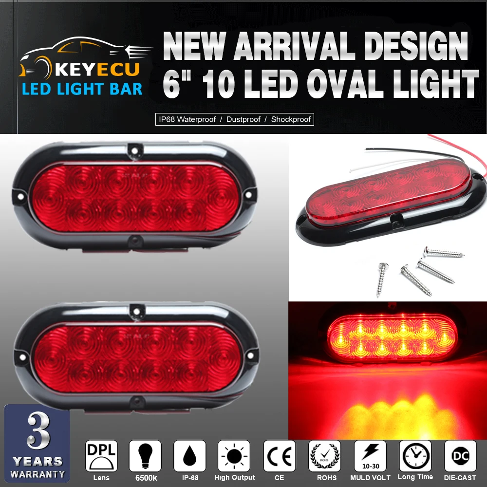KEYECU 2 шт. Овальный Красный Стоп поворотный задний фонарь резиновый 6 дюймов 10LED для