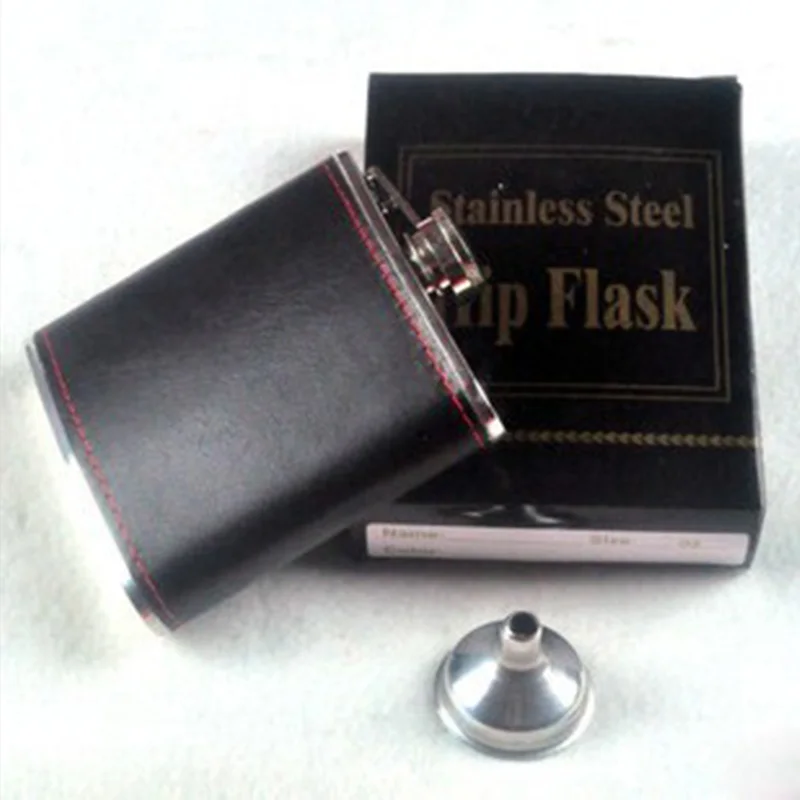 1 шт. 6 унций мужские переносные черные кожаные плоские фляжки фляжка для вина из