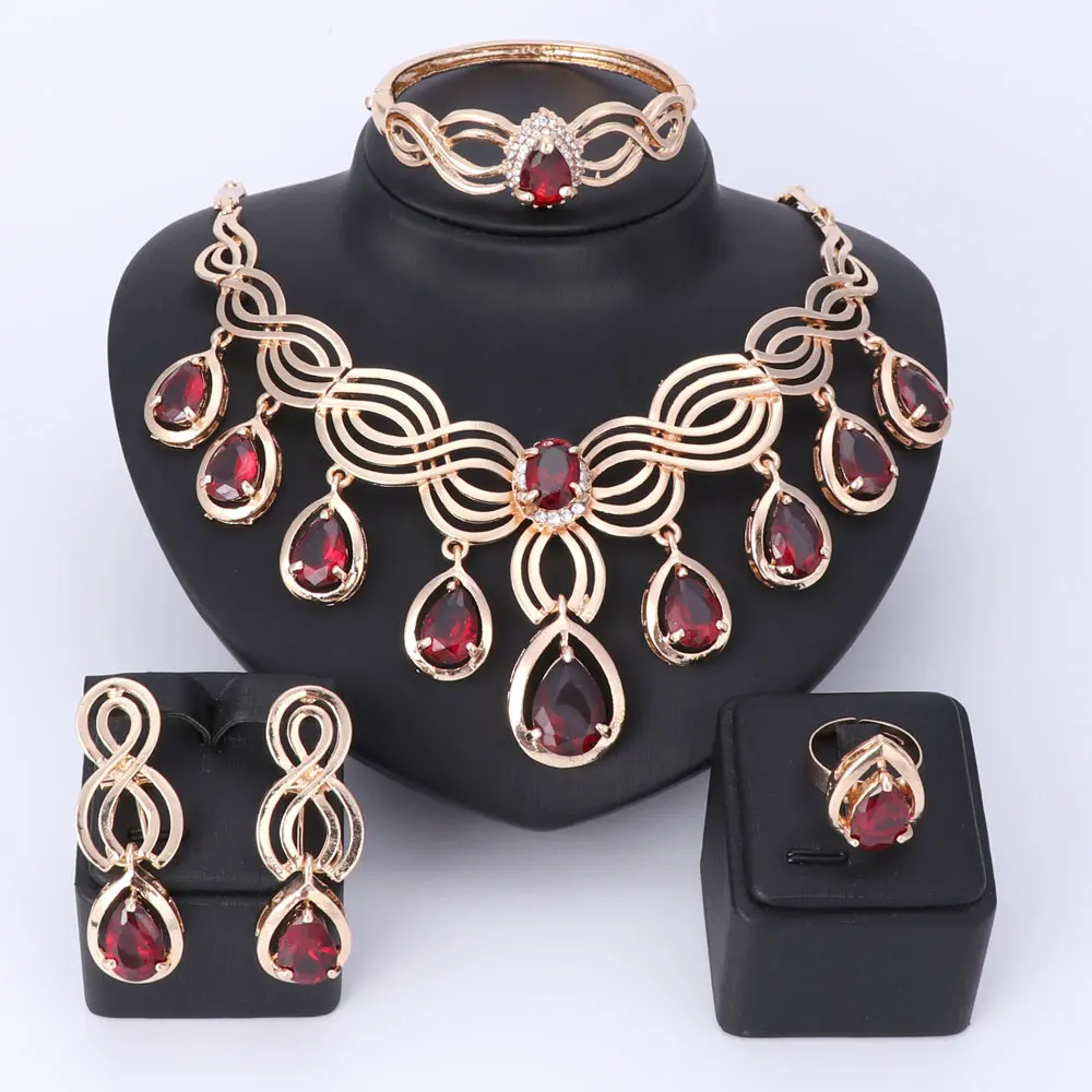 

Top Exquisite Dubai Tassel Gem Jewelry Set Luxury Gold Color Crystal Necklace Big Nigerian Wedding African Beads Jewelry Sets