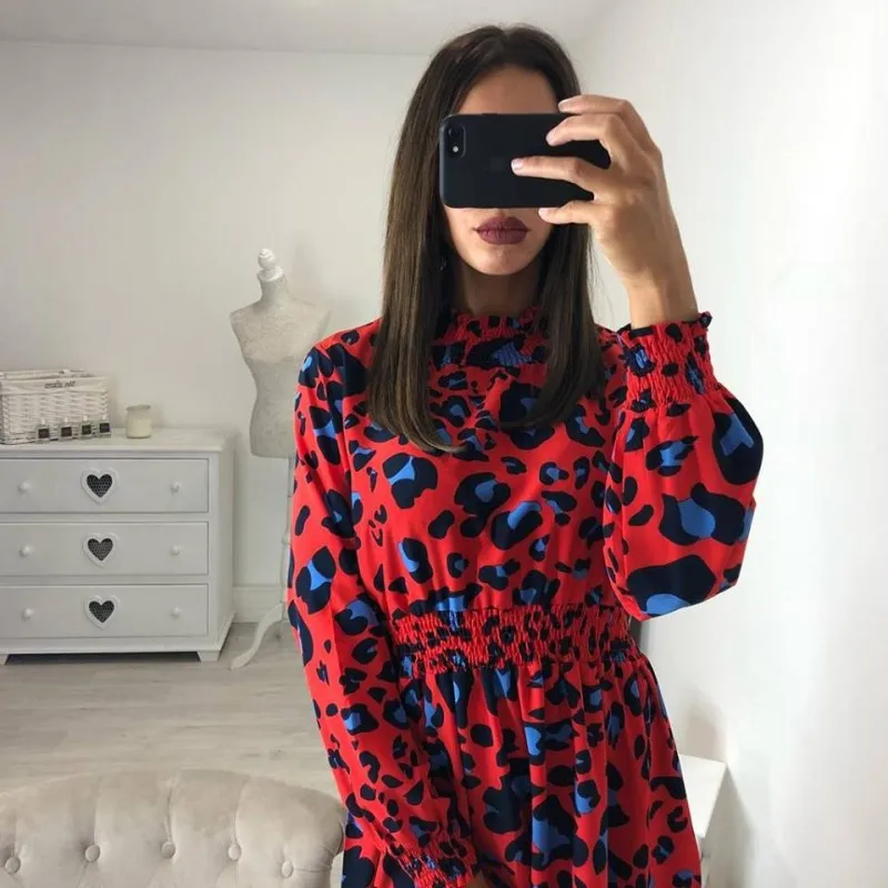 Женское платье с длинным рукавом BornToGirl черное зеленое красное в горошек