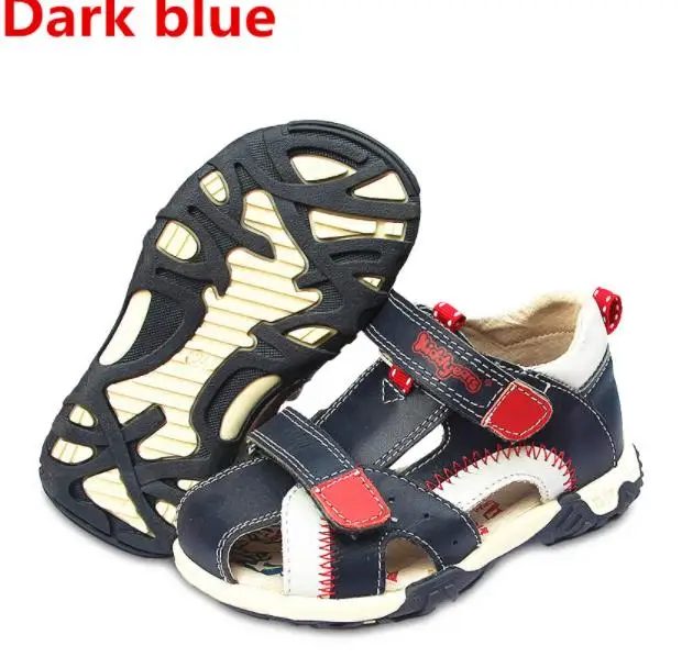 dark blue 1 пара ортопедических туфель из натуральной кожи для мальчиков, детские сандалии+ внутренняя часть 13,2-17,3 см, детская летняя обувь - Цвет: dark blue
