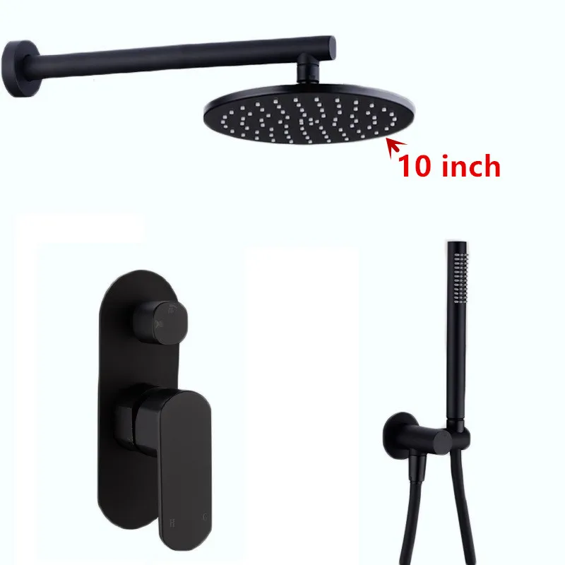 10 Inch Black Душевой набор для ванной комнаты 8-10 дюймов Rianfall душевая головка смеситель для душа настенный душевой рычаг Смеситель переключающий хром/черный - Цвет: 10 Inch Black
