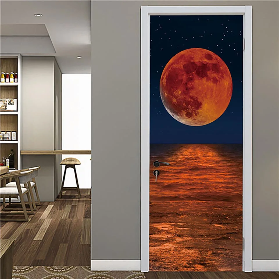 XRN1353-02 Self Adhesive Renew Door Sticker Mountain Range Sunset Home Decor 3d Print Waterproof Mural Wardrobe Renovation Decal Pictures - Цвет: XRN1353-02
