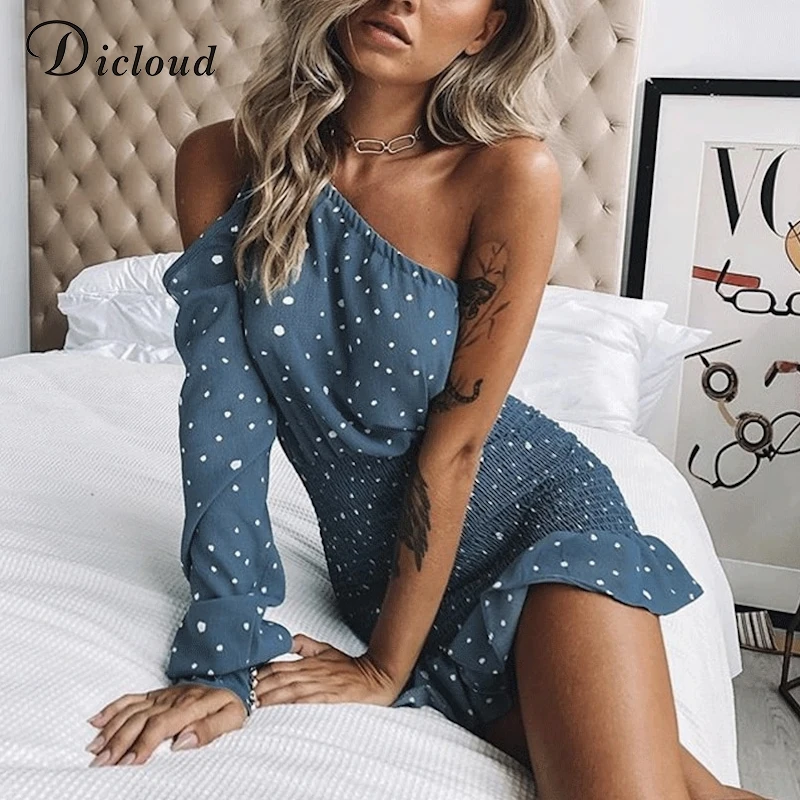 Dicloud Горошек сексуальный Bodycon Летнее платье Женщины Синий Элегантный Бинты