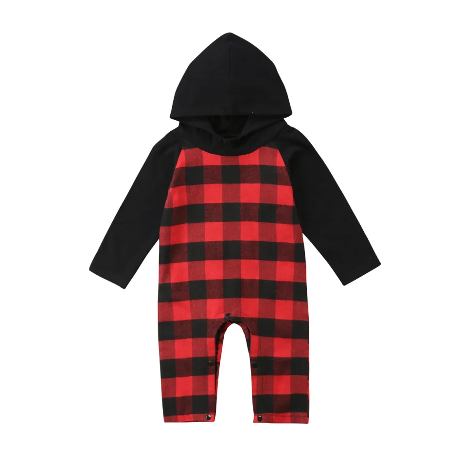 Одежда для малышей осенний пуловер в клетку с капюшоном и длинными рукавами комбинезон, боди, костюм с вырезом лодочкой, одежда для детей от ...
