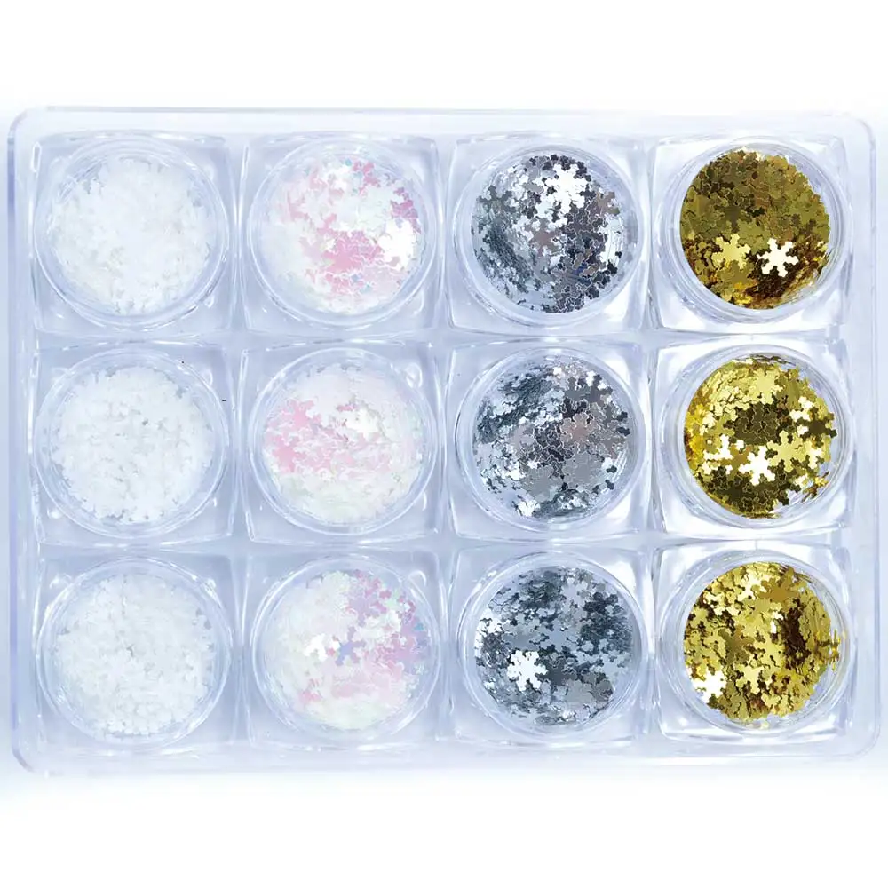 1 Box 12 Color Glitter 3D Ultrathin Sequins With 6 Design Snowflake Mickey Head Star Four Linellae for Nail Art Decors | Красота и