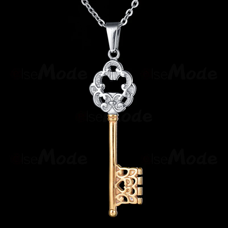 ELSEMODE винтажные любовные сердца Key ожерелья из нержавеющей стали золотого и