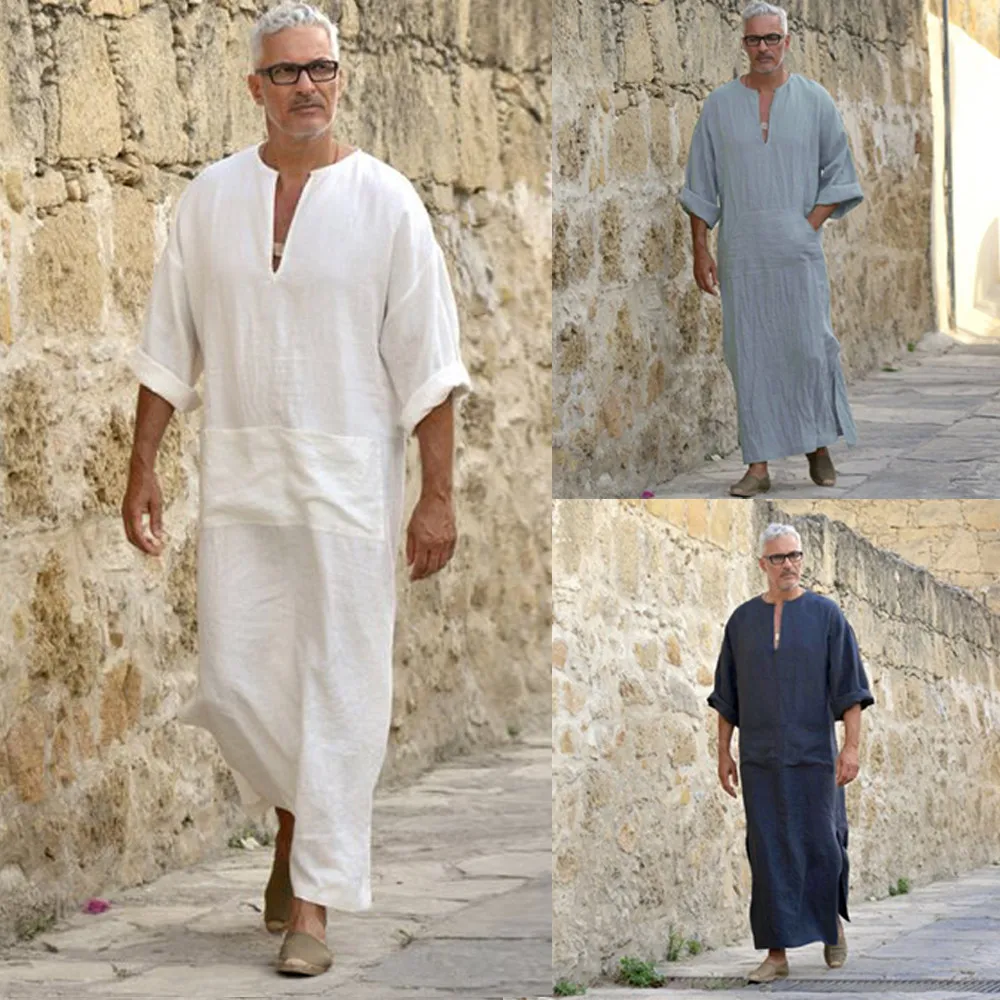 Home&Nest Islamic Arab Muslim Kaftan Hooded Long Sleeve Vintage Loose Dress Men Saudi Arabia Muslim Clothes#0611