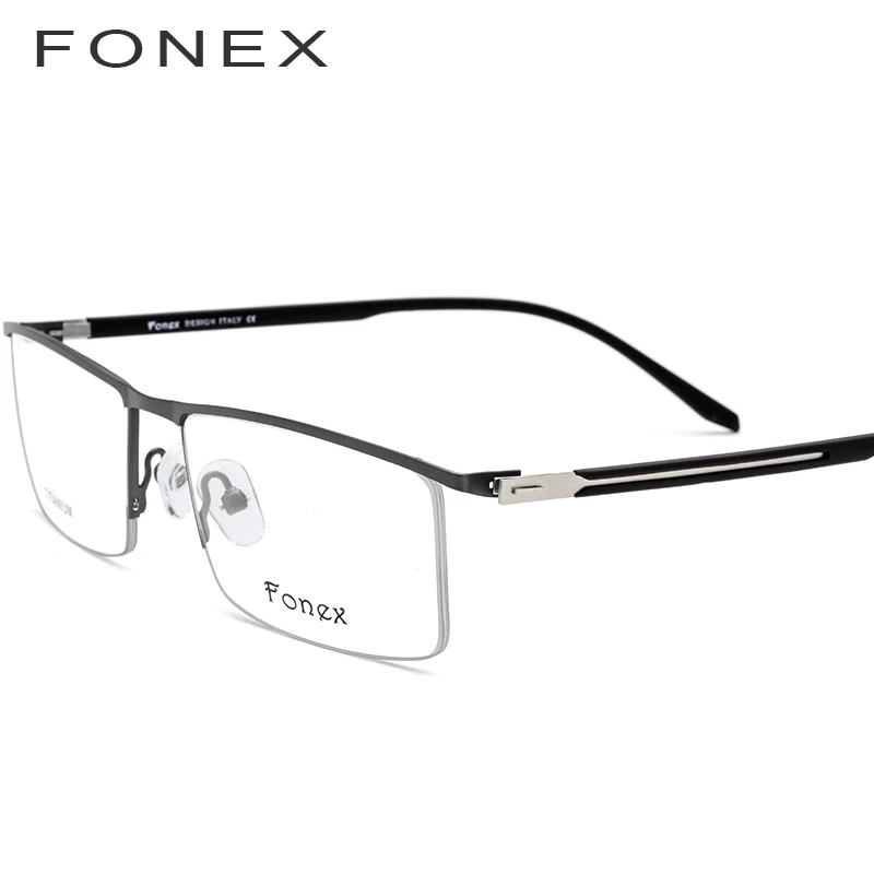 FONEX сплав очки мужские сверхлегкие полуквадратные близорукость по рецепту очки оправа оптические Безвинтовые очки 9234 - Цвет оправы: Серый