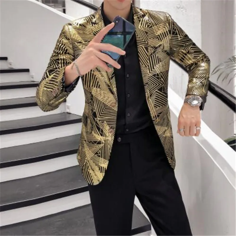 Роскошный Блейзер в золотую полоску с принтом Masculino приталенный Мужской Hombre