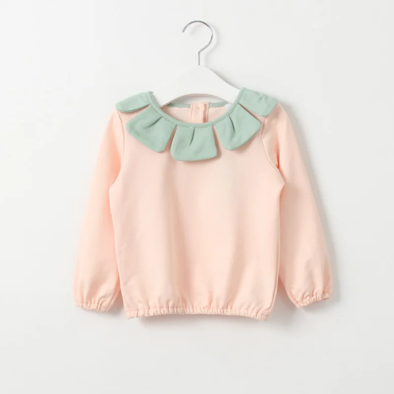 Новая весенняя футболка с длинными рукавами и кукольным воротником для девочек