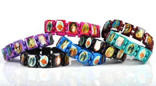 Эластичный деревянный браслет 100 шт./лот разные цвета религиозный Иисус святые