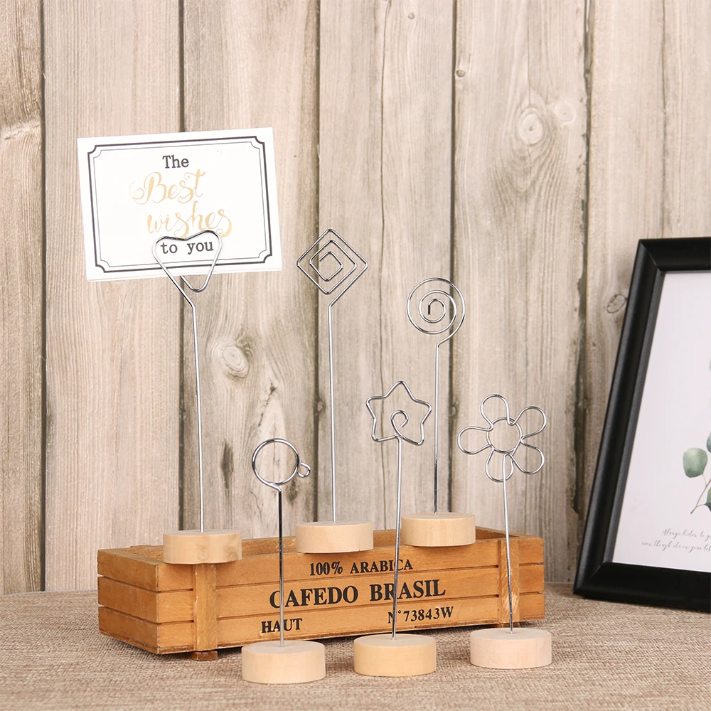 1 PC Creative Round Wooden Iron Photo Clip Message Folders Card Holder Picture Frame Desktop Pendant Ornament Home Wedding Decor | Дом и сад