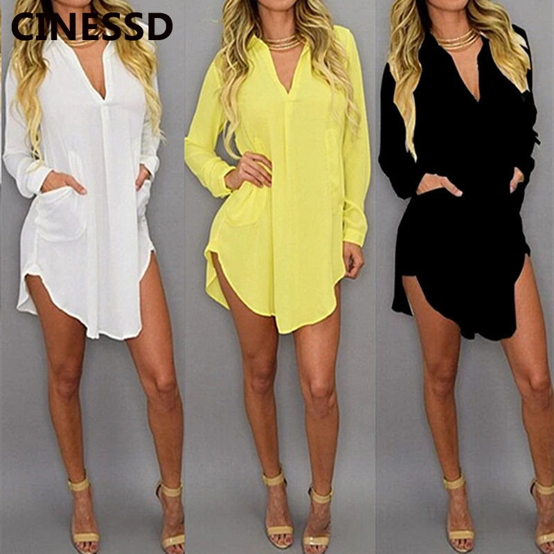 Женская шифоновая блузка с V-образным вырезом и длинным рукавом | одежда