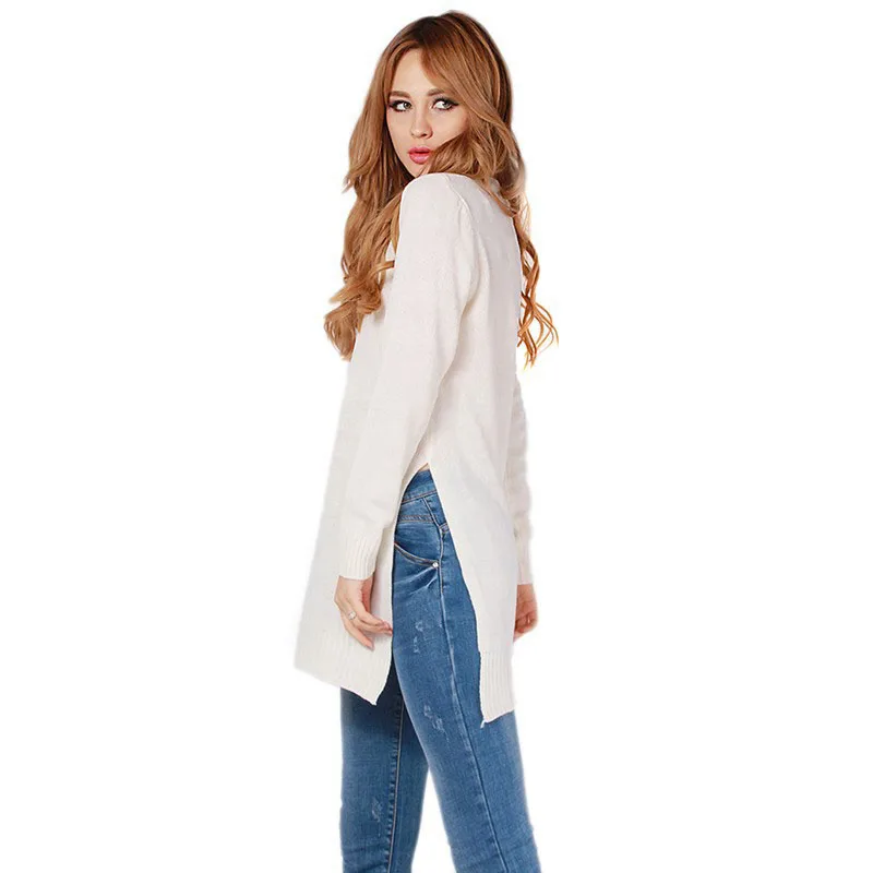 2016 autumn new women sweaters fashion sexy solid knitted sweater long sleeve casual Split slim European pullover LB2378 | Женская