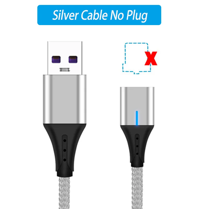 Only Silver Cable СВЕТОДИОДНЫЙ Магнитный зарядный кабель Usb type C Быстрая зарядка Qc 3,0 кабель Tipo C для Xiaomi Mi 9 9T A3 samsung Galaxy Note 10 2m провода - Цвет: Only Silver Cable