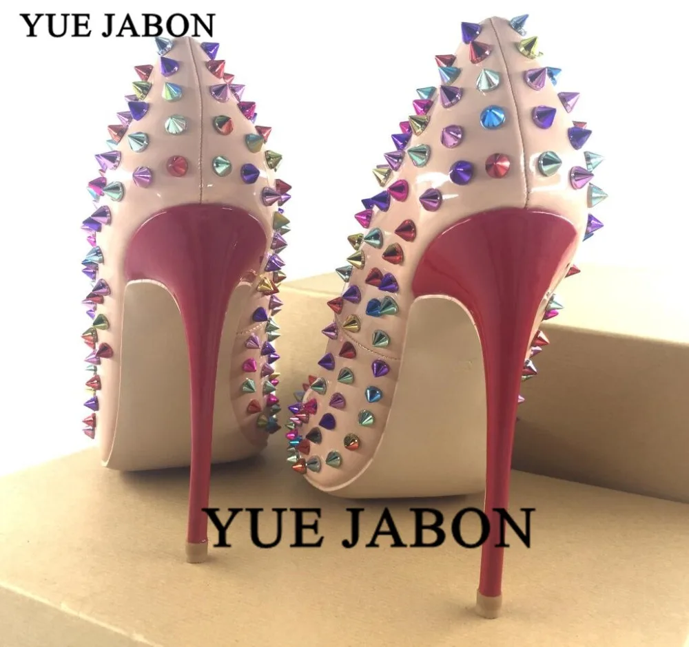 Женские блестящие туфли YUE JABON розовые на высоком каблуке шпильке с шипами и