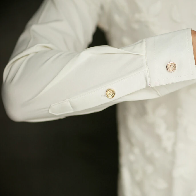 Бесплатная доставка! 2014 газовая вышитая двухслойная рубашка с длинным рукавом