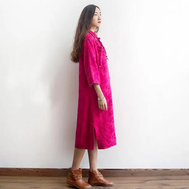 Однотонное Хлопковое платье весна-осень 2017 женское длинное Повседневное