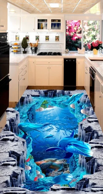 

[Самоклеющиеся] 3D Рыба Дельфин Животное 2 Нескользящие водонепроницаемые фото самоклеющиеся пол Настенная Наклейка обои фотообои настенна...