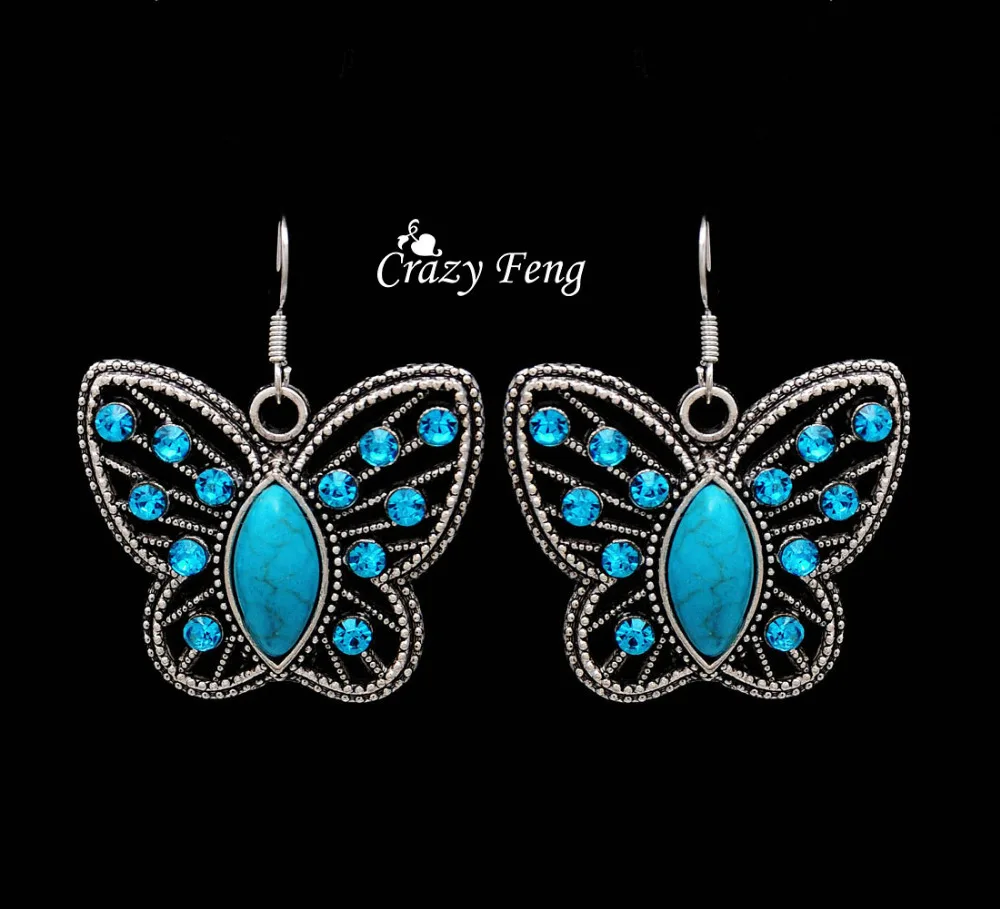 Женский набор украшений ожерелье серьги и кулон в виде бабочки с овальным