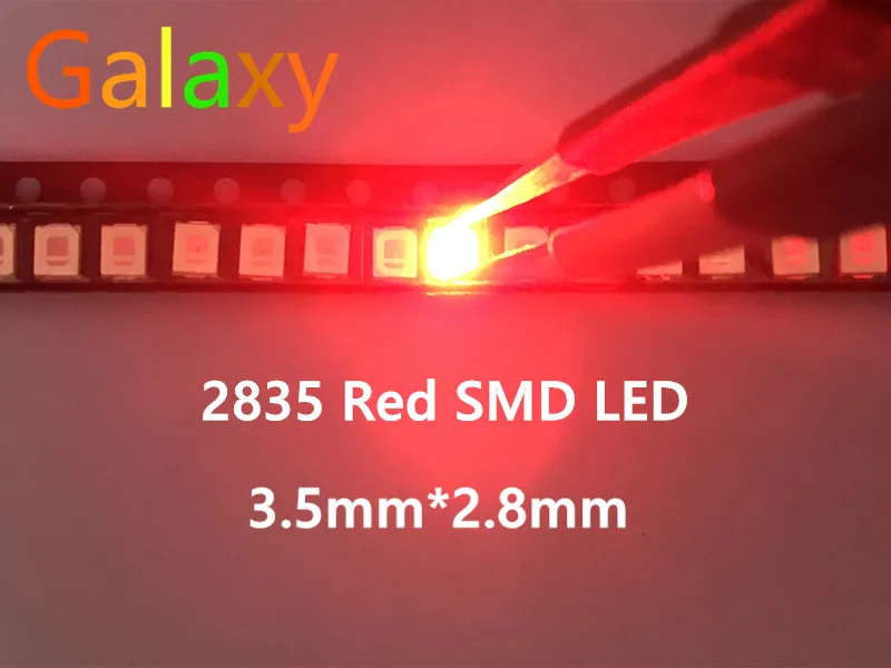 100 шт. 12-20LM 2835 Красный SMD светодиодный 0,2 Вт Высокий яркий светодиод Чип светодиодный s 620-625NM PLCC-2 60Ma SMD/SMT 3528 красный