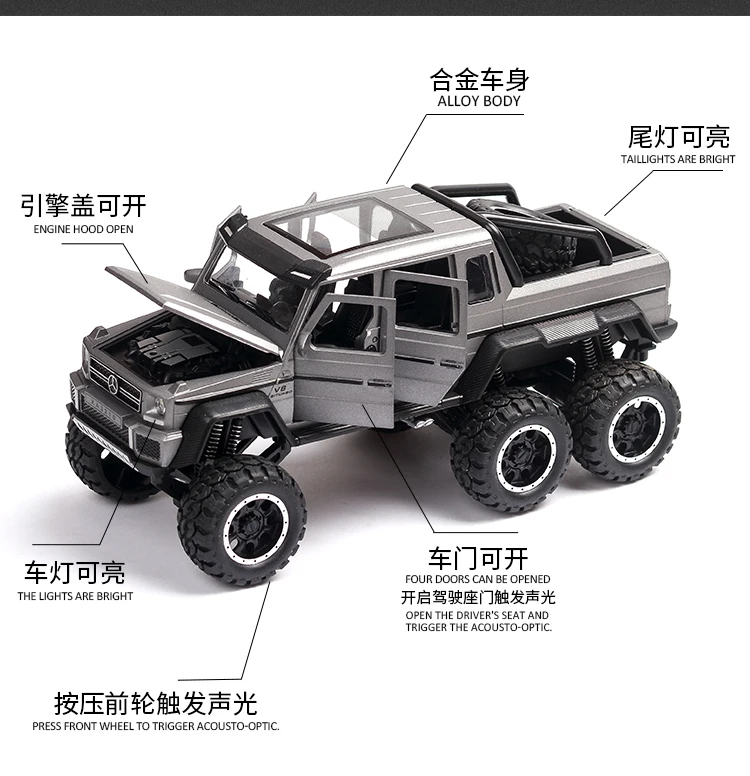 1:32 модификация Mercedes Benz G63 большое колесо модель автомобиля со звуком и светильник коллекция автомобиля игрушки для мальчика Детский подарок brinquedos