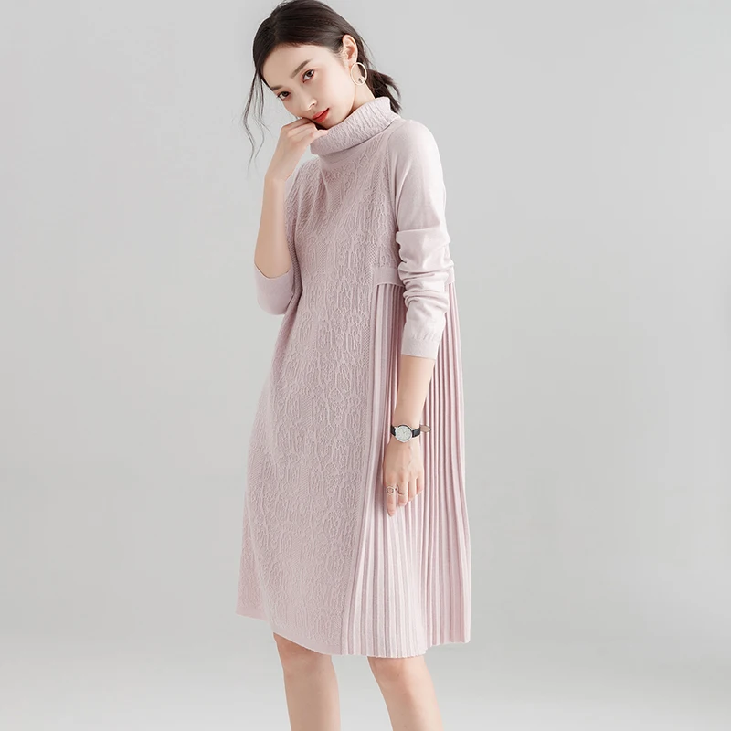 Long Back High-necked Pullover Sweater Dress Autumn Winter Thick Warm Sleeve Solid Wool Loose LJ1014 | Женская одежда