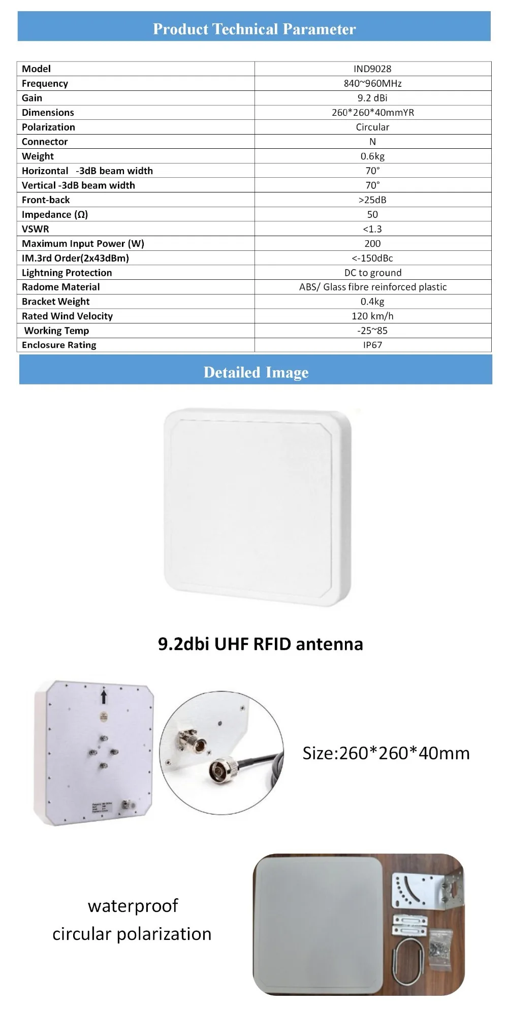 Наружная ip67 водонепроницаемая rfid антенна с высоким коэффициентом усиления круговая поляризация 840-960 МГц пассивная uhf Антенна rfid большой диапазон