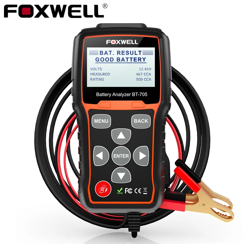 FOXWELL BT705 12 В 24 В тестер батареи 100-2000 CCA система зарядки для автомобилей тяжелых грузовиков затопленный гелевый Аккумулятор AGM анализатор